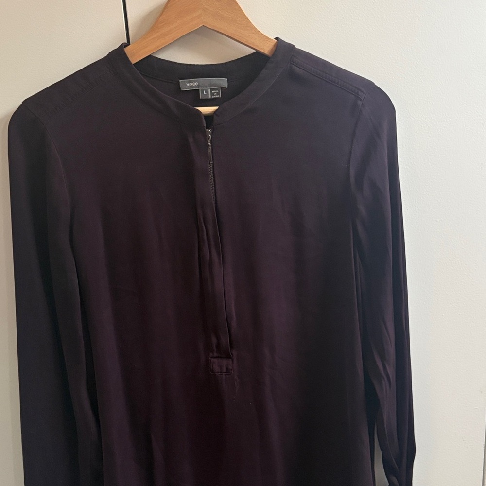 Vince 100% Silk Deep Purple Long Sleeve Top